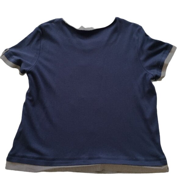 Alfred Dunner Blue Casual Top Shirt Embroidered Flowers Summer Casual Size Large - Picture 5 of 7